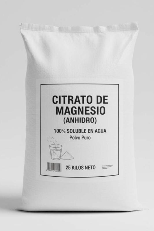 Citrato de Magnesio (Anhidro) Puro en Polvo (25 kg) - 100% Soluble en Agua